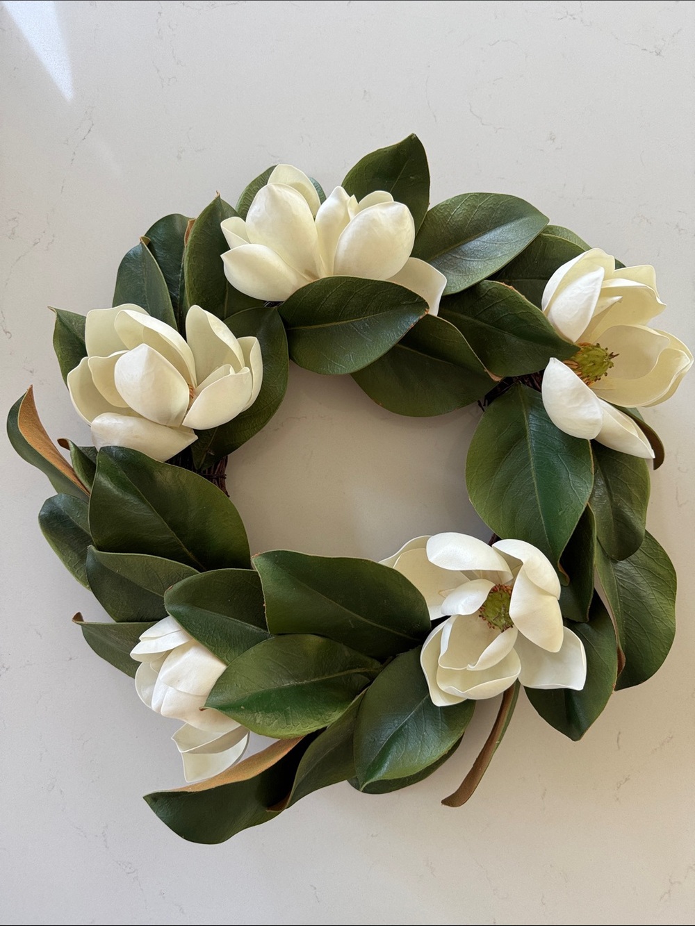 Artificial Magnolia Wreath with White Blooms 18" NWOT